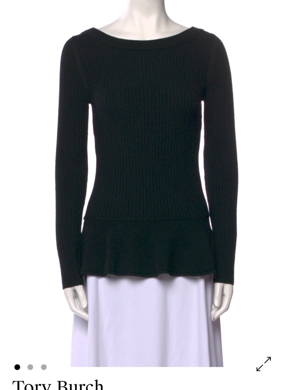 Tory Burch Black Ribbed Peplum Sweater